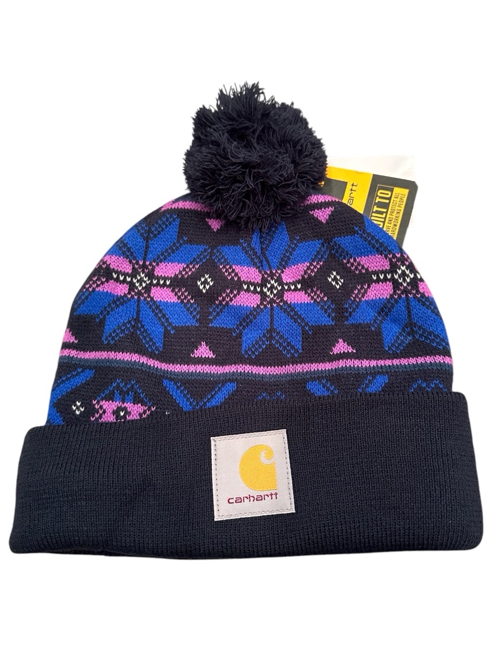 Carhartt NWT Navy Pom Pom Beanie Snowflake Toboggan Cold Weather Stretchy OS